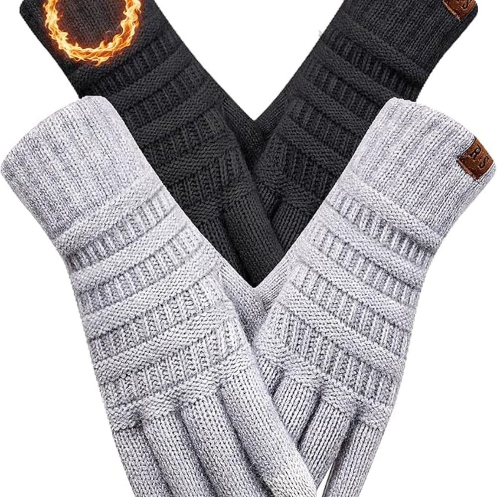 2 Pairs Winter Gloves for Women, Touch Screen Warm Knit Thermal Gloves